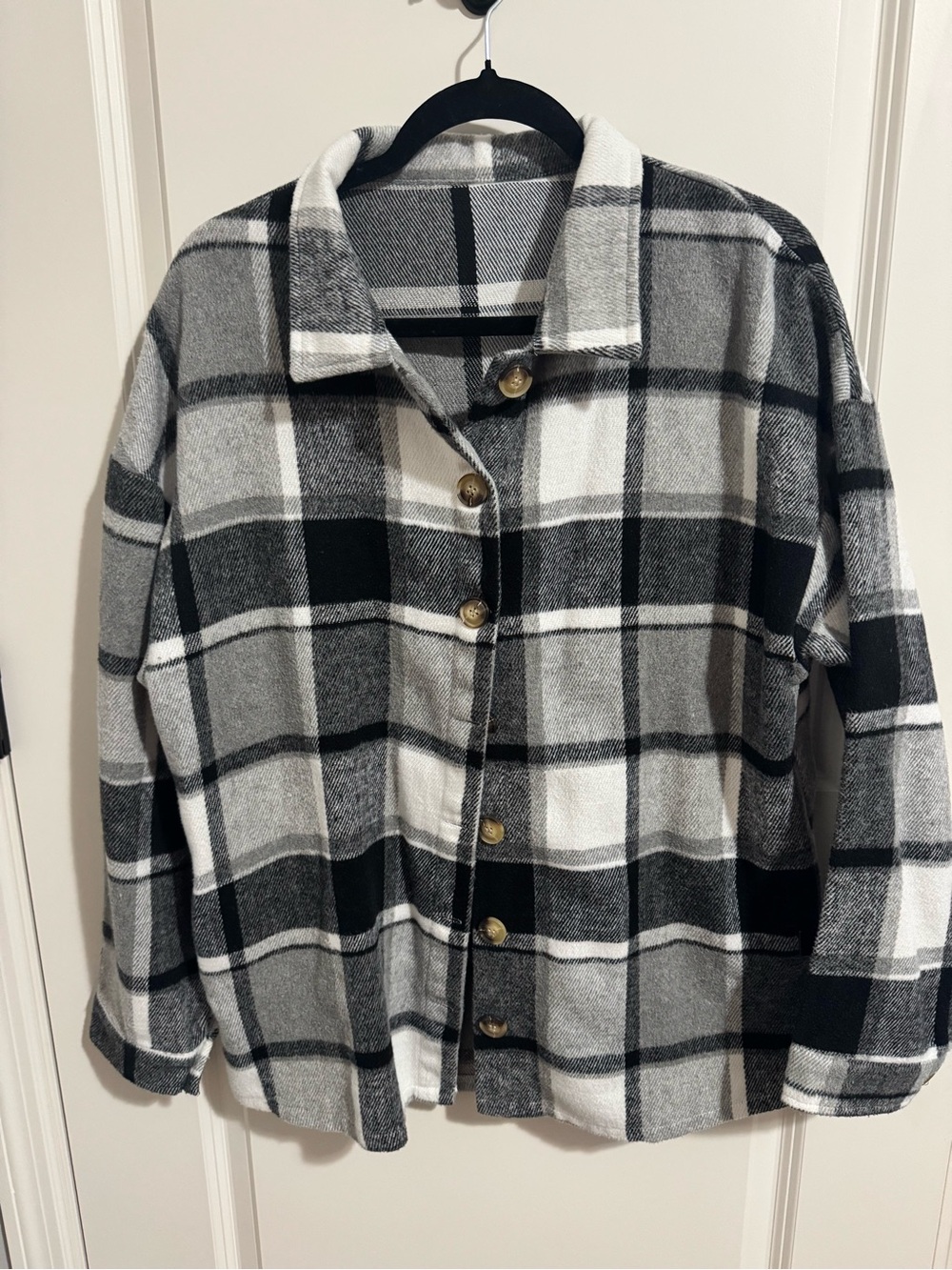Black and White Plaid Button-Up Shacket